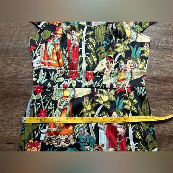 GRACE KARIN tropical Frida Kahlo dress Cap-Sleeve Sweetheart Sheath Sz L artsy - Picture 11 of 16